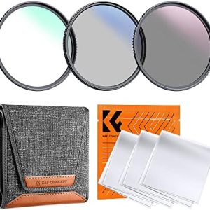 K&F Concept 55mm UV/CPL/ND Lens Filter Kit (3 Pieces)-18 Multi-Layer Coatings, UV Filter + Polarizer Filter + Neutral Density Filter (ND4) + Cleaning Cloth+ Filter Pouch for Camera Lens (K-Series)